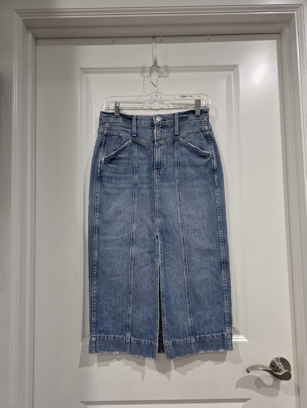 A M O Denim Midi Skirt in Medium Blue